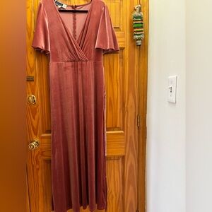 Elegant Velvet Wrap Dress in Rust